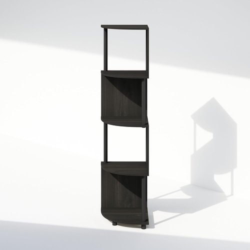 Furinno 4-Tier Zigzag Corner Bookshelf - Stylish Espresso/Black Bookcase for Living Room & Home Office