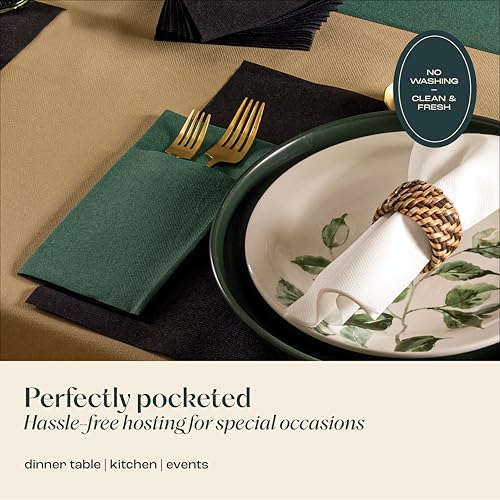 Servietto 50-Pack Red Linen-Feel Napkins with Built-In Flatware Pocket, 16x12"