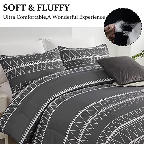 Dark Grey Reversible Comforter Set King - 3 Pieces, Lightweight Microfiber