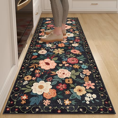 2.6x8 Floral Runner Rug, Washable Non-Slip Rug for Hallway and Kitchen