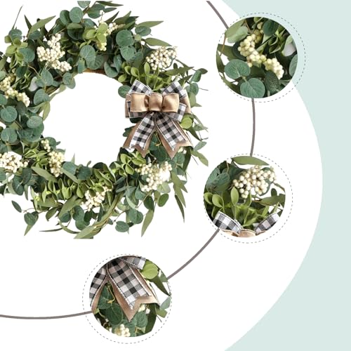20-Inch Artificial Eucalyptus Wreath with Burlap Bow for Front Door Decor