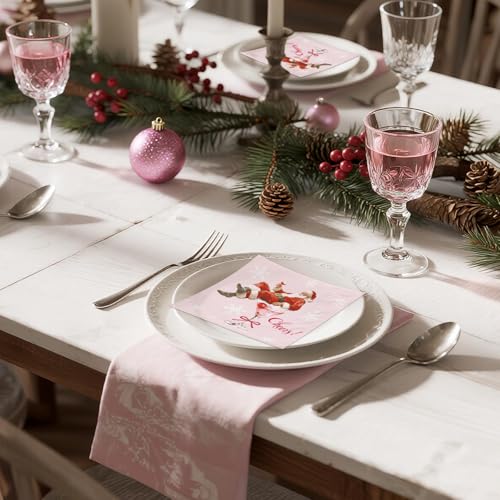 Martini Santa Christmas Cocktail Napkins 25 Pcs, Pink 3-Ply, Cheers Design