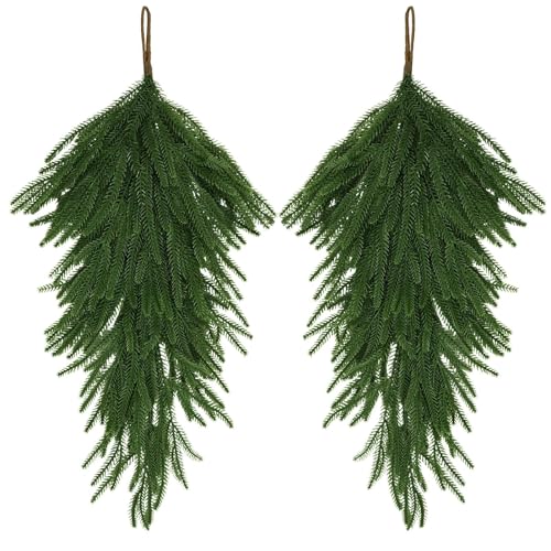 29.5-Inch Artificial Christmas Teardrop Swags, 2-Piece Hanging Greenery Set