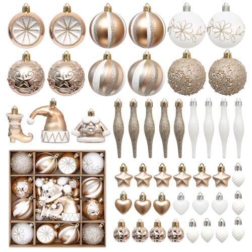 Champagne 46-Piece Christmas Ornaments Set for Tree & Wreaths - PurpleSwan (Champagne/White) 2.36in