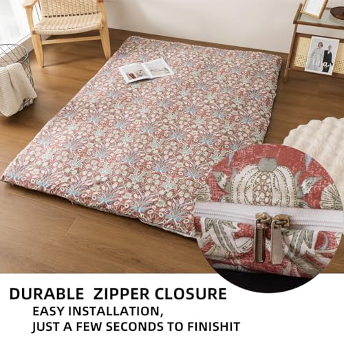 100% Cotton Futon Cover with Zipper – Soft & Machine Washable (Twin, Red Toned Flower)