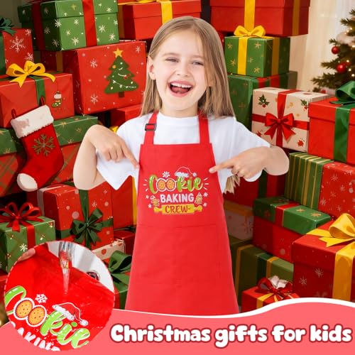 Christmas Kids Apron Red - Adjustable Toddler Chef Baking Apron for Girls & Boys, Cookie Baking Crew