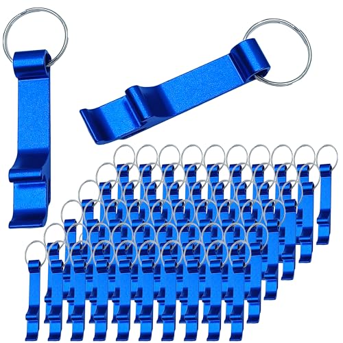 MTOMDY 50 Pcs Blue Aluminum Beer Bottle Opener Keychain Bulk - Portable & Durable