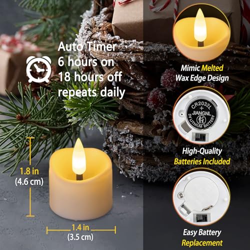 Yakpo 48-Pack Flameless LED Timer Tea Lights - 6h On / 18h Off Battery Votive Candles, Flicker Wax Edge, Bulk for Christmas Halloween