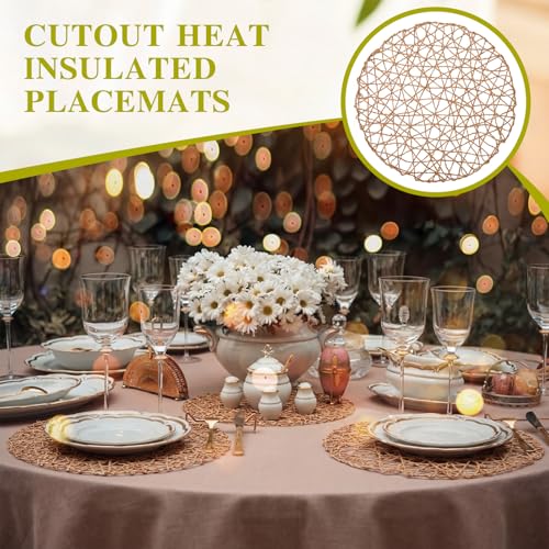Threehoney Paper Braided Round Placemats Set of 24 - Brown, 13 in (33 cm)