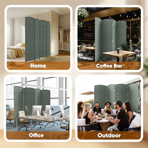 4-Panel Rattan Room Divider, 6ft Extra Wide Freestanding Privacy Screen