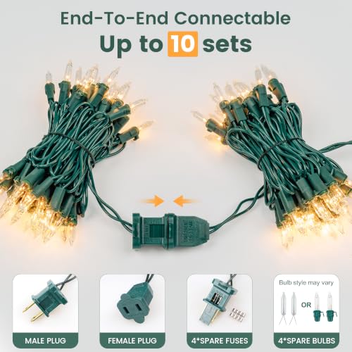 HEYFUNi 2-Pack Warm White Christmas String Lights 11.5ft with Green Wire - End-to-End Connectable, Indoor & Outdoor