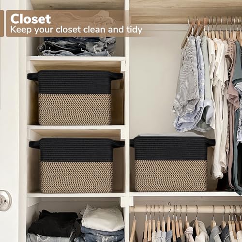 Woven Storage Basket for Shelves 13"x10"x9" Black Cotton Rope Cube Bin