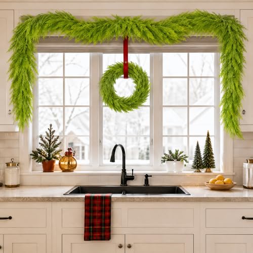 8.85ft Lime Green Artificial Norfolk Pine Garland for Christmas Decor