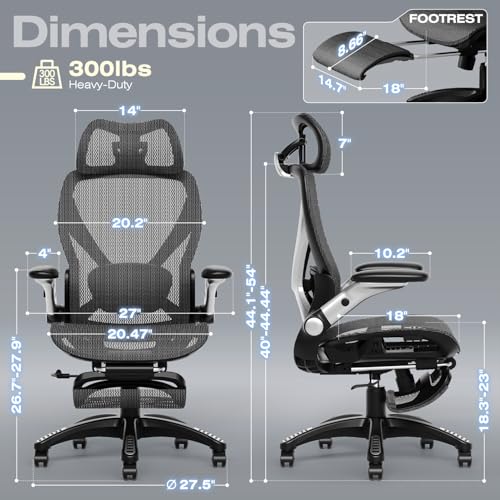 ELABEST Midnight Mist Ergonomic Mesh Office Chair with Footrest & 5D Flip-Up Arms - Big & Tall Home/Office Chair
