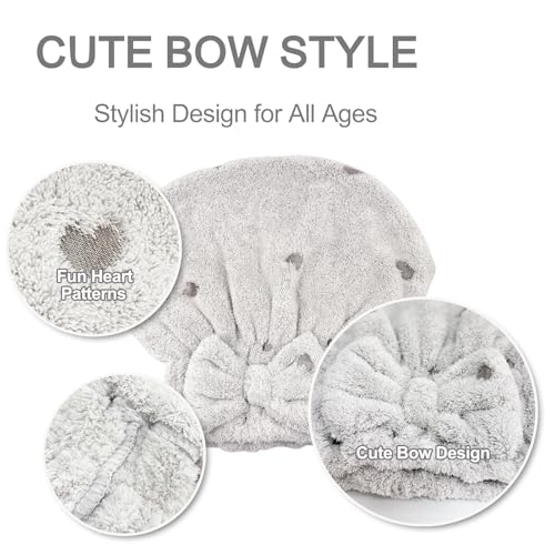 Jseng 3-Pack Microfiber Hair Towels for Women - Dusty Pink, Light Gray, Mint Green - Quick-Drying & Soft Hair Wraps with Bow Design