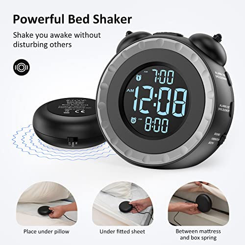 Loud Dual Alarm Clock with Bed Shaker for Heavy Sleepers & Hearing Impaired