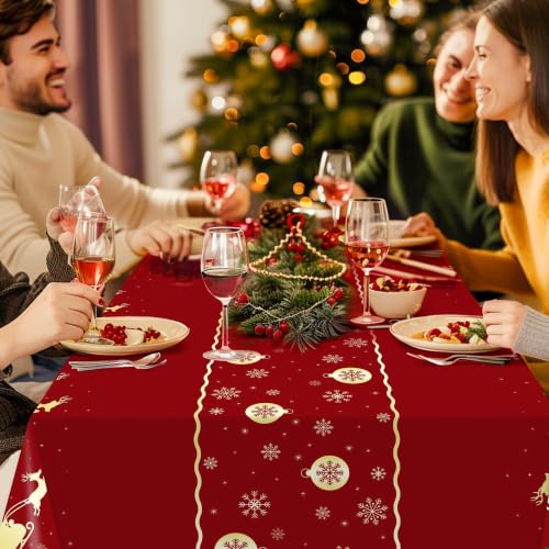 Childom 3-Pack Christmas Tablecloths 54x108 Inches Red Reindeer Snowflake