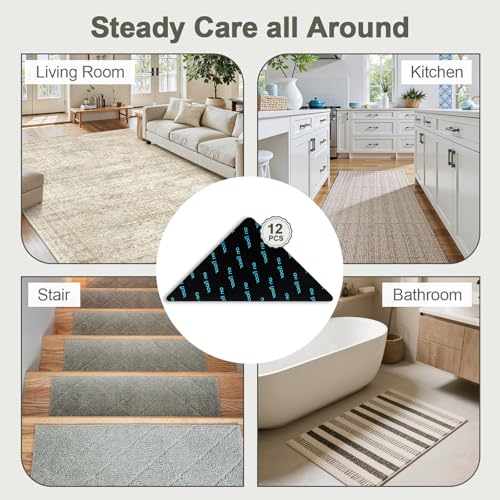 12-Piece Non-Slip Rug Gripper Pads for Hardwood Floors and Tiles