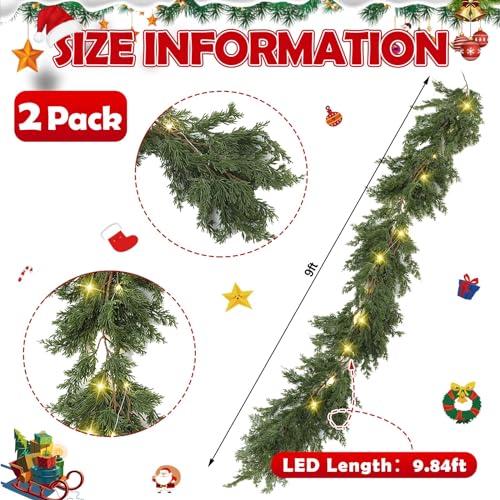 2 Pack 9 ft Christmas Cedar Garland with 60 LED Lights – Jutom