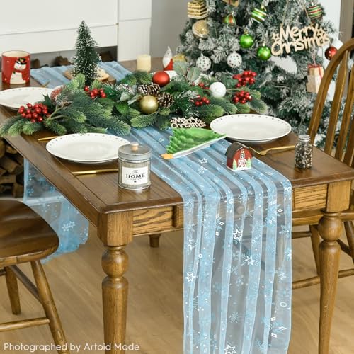 Artoid Mode Blue Snowflakes Christmas Table Runner 28x120 Inch Holiday Decor
