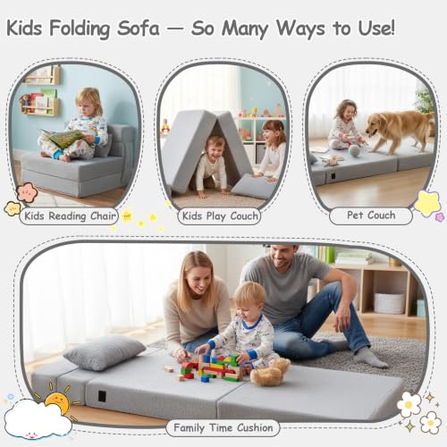 Kids Foldable Floor Sofa and Convertible Futon Chair with Storage Bag