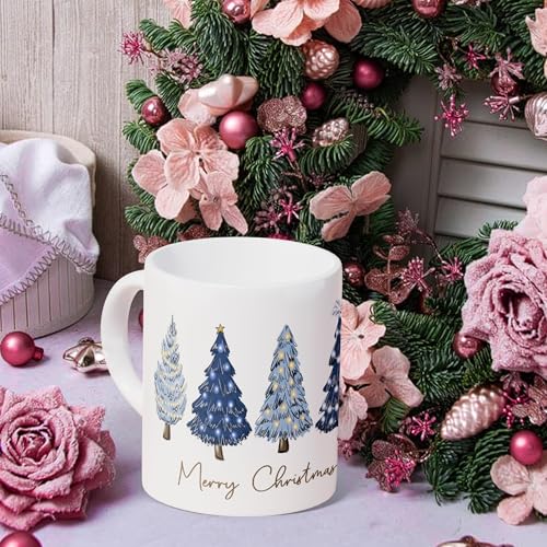 KEUSPI Navy Blue Christmas Tree Ceramic Mug 11oz Holiday Gift for Women & Teens
