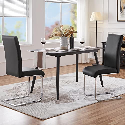 Modern Faux Leather Dining Chairs - High Back Kitchen Chairs, Set of 2