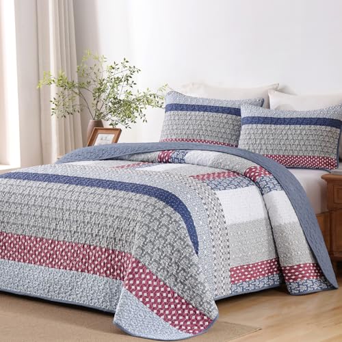 Boho Patchwork Quilt King Size Set - 3 Piece Microfiber Coverlet Bedspread