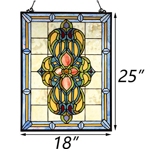 Victorian Tiffany Style Stained Glass Window Panel - 18" x 25"