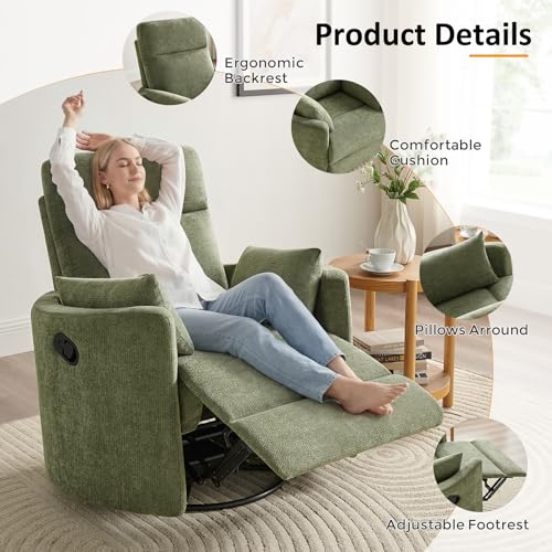 Olive Nursery Rocking Chair with Swivel, Recline & Footrest - Arcrinte Set of 1