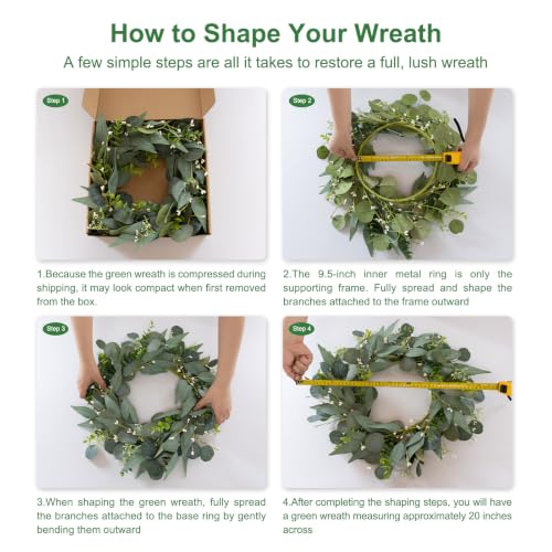 20-Inch Artificial Eucalyptus Wreath with Berries for Front Door Decor