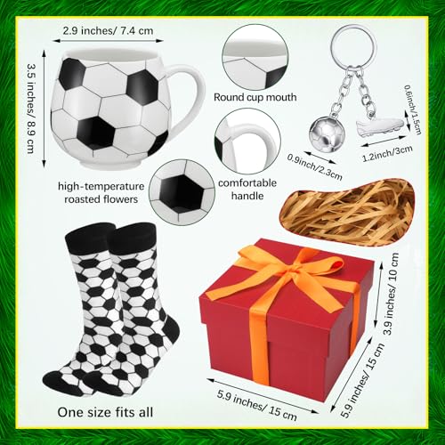 Soccer Gifts Set - Ceramic Mug, Crew Socks & Keychain for Soccer Fans - Christmas & Birthday Gift
