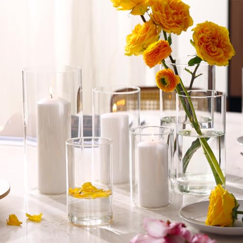 Clear Glass Hurricane Candle Holders - Set of 3 for Pillar Candles