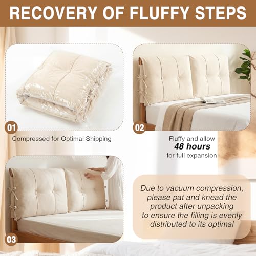 Thickened Velvet Headboard Cover with Pillow - Cream White, Queen Size