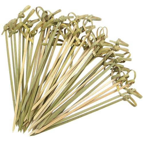 Sugormek 300pcs Bamboo Cocktail Picks with Looped Knot - Nature Green, 4.75 inches