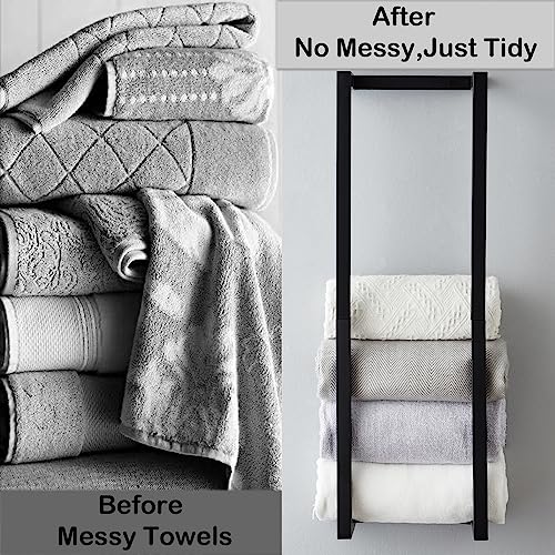 Wall Mounted Metal Towel Rack for Rolled Bath Towels - Black Bathroom Organizer