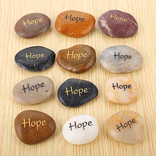 12-Piece Hope Engraved Natural River Stones - Inspirational Palm Stones