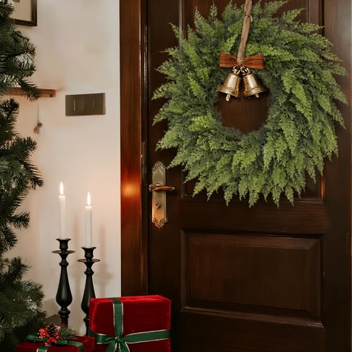 24-Inch Artificial Cedar Christmas Wreath for Front Door & Holiday Decor