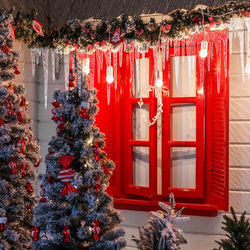 Chunful 4 Pcs Christmas Glitter Icicle Fringe Decorations 7.9x47 Inches
