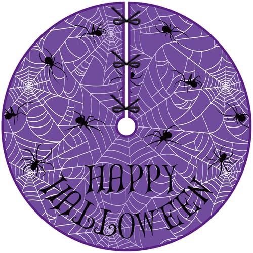 48-Inch Halloween Tree Skirt - Spooky Black & Purple Spider Web Decor