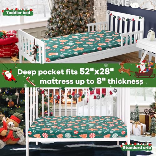 Christmas Candy Crib Sheet - Green Baby Nursery Fitted Sheet 52x28in - Holiday Bedding