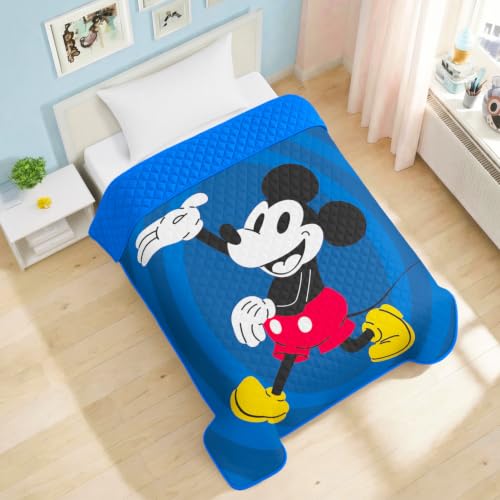 Disney Mickey Mouse Twin Bedspread Set for Kids with Stickers | Reversible Quilt Bedding
