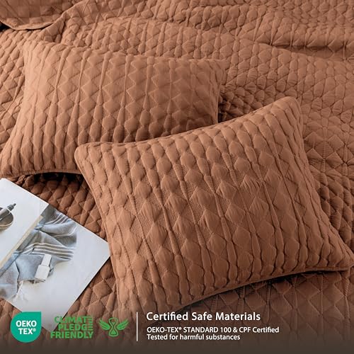 Oversized Burnt Orange California King Quilt Set with 2 Shams