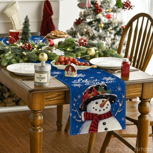 Artoid Mode Snowman Winter Table Runner 13x72 Inch Blue Home Decor