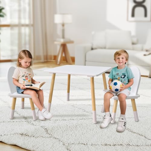 3-Piece Kids Table and Chair Set for Toddlers, White Activity Desk