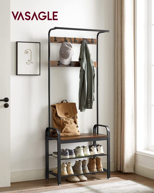 4-in-1 Hall Tree with Shoe Bench, Coat Rack and Storage Shelves
