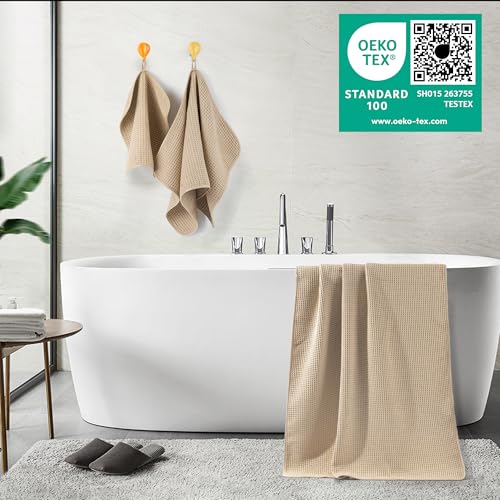 POLYTE 430 GSM Microfiber Waffle Weave Bath Towel Set of 6