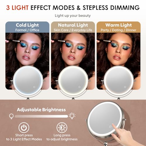 ZLOKLA 9-Inch Rechargeable Wall-Mounted Lighted Makeup Mirror with 30X Magnification - Nickel Finish, 4000mAh Battery, Dimmable LED Lights, Extended Arm, 360° Rotation - Model 4000mah-9inch-30x-nickel