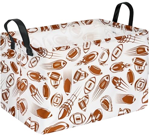 Football Print Collapsible Storage Basket - 15-inch Kids Toy Organizer Bin