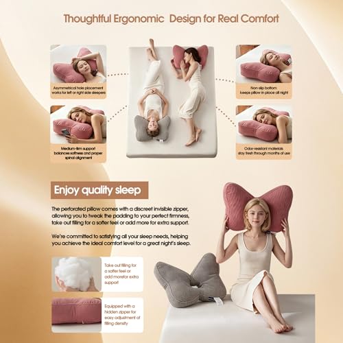 Ear Piercing Pillow for Pain Relief | Adjustable Height & Washable, Mauve Pink
